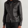 Shearling-Trimmed Leather Bomber Jacket - FR