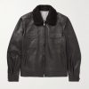 Shearling-Trimmed Leather Bomber Jacket