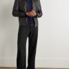 Shearling-Trimmed Leather Bomber Jacket - OU