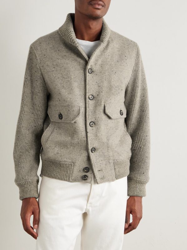Shawl-Collar Wool and Cashmere-Blend Bomber Jacket - FR Shawl-Collar Wool and Cashmere-Blend Bomber Jacket - FR