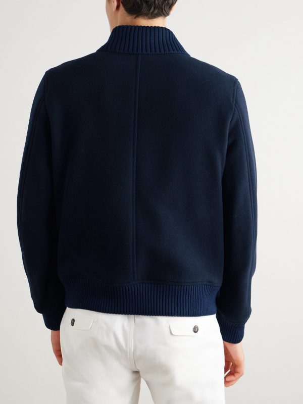 Slim-Fit Ribbed-Knit Trimmed Wool-Blend Bomber Jacket - BK