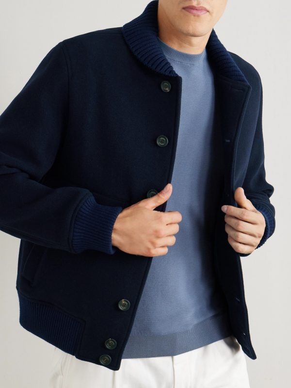 Slim-Fit Ribbed-Knit Trimmed Wool-Blend Bomber Jacket - FR