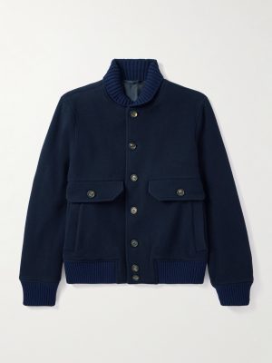 Slim-Fit Ribbed-Knit Trimmed Wool-Blend Bomber Jacket Slim-Fit Ribbed-Knit Trimmed Wool-Blend Bomber Jacket