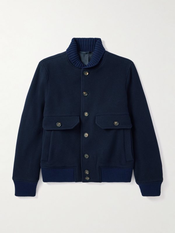 Slim-Fit Ribbed-Knit Trimmed Wool-Blend Bomber Jacket