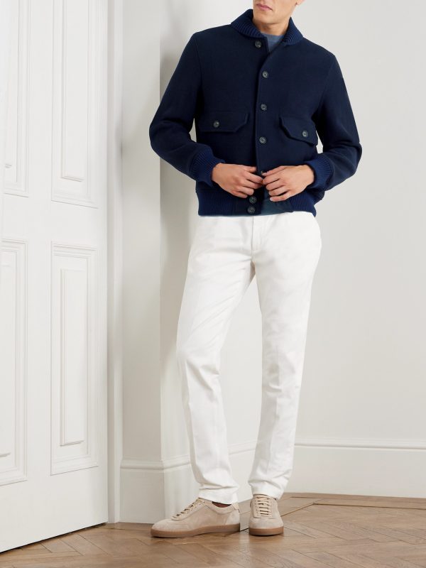 Slim-Fit Ribbed-Knit Trimmed Wool-Blend Bomber Jacket - OU