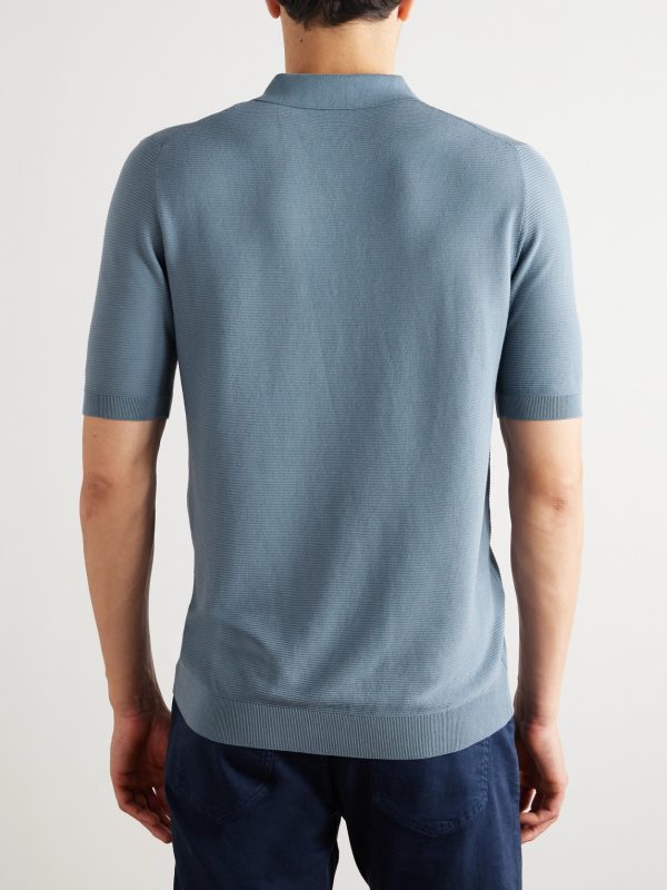 Slim-Fit Ribbed Cotton Polo Shirt - BK