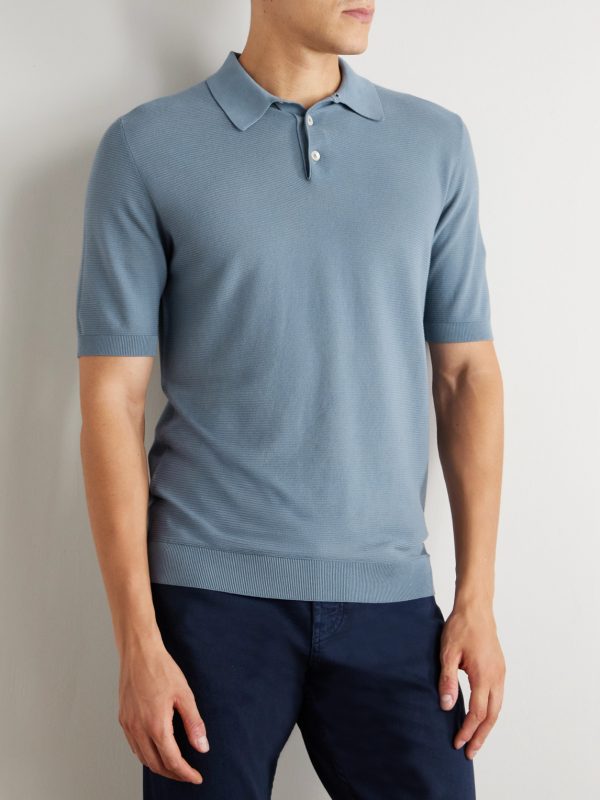 Slim-Fit Ribbed Cotton Polo Shirt - FR