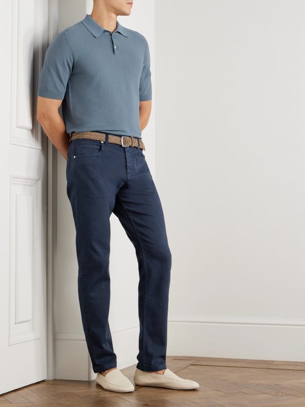 Slim-Fit Ribbed Cotton Polo Shirt - OU