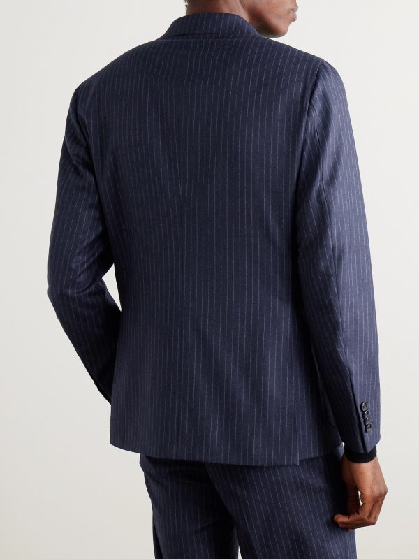 Double-Breasted Pinstriped Wool Suit Jacket - BK Double-Breasted Pinstriped Wool Suit Jacket - BK