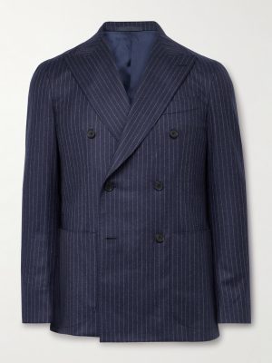 Double-Breasted Pinstriped Wool Suit Jacket Double-Breasted Pinstriped Wool Suit Jacket