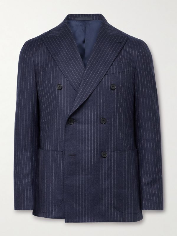 Double-Breasted Pinstriped Wool Suit Jacket Double-Breasted Pinstriped Wool Suit Jacket