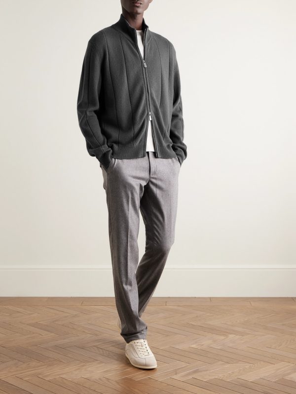 Ribbed Wool Zip-Up Cardigan - OU Ribbed Wool Zip-Up Cardigan - OU