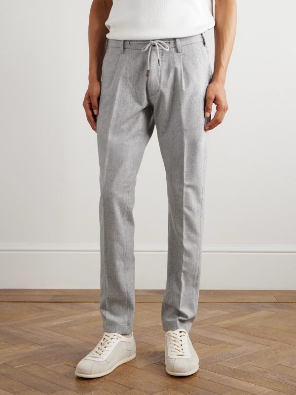 Slim-Fit Straight-Leg Pleated Stretch Wool and Cashmere-Blend Drawstring Trousers - FR Slim-Fit Straight-Leg Pleated Stretch Wool and Cashmere-Blend Drawstring Trousers - FR