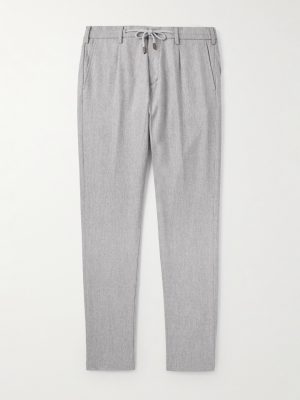 Slim-Fit Straight-Leg Pleated Stretch Wool and Cashmere-Blend Drawstring Trousers Slim-Fit Straight-Leg Pleated Stretch Wool and Cashmere-Blend Drawstring Trousers