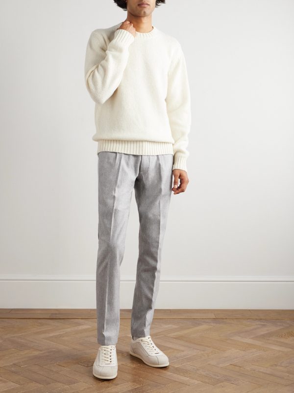 Slim-Fit Straight-Leg Pleated Stretch Wool and Cashmere-Blend Drawstring Trousers - OU Slim-Fit Straight-Leg Pleated Stretch Wool and Cashmere-Blend Drawstring Trousers - OU