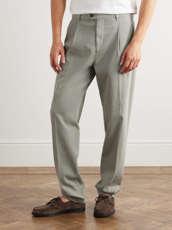 Tapered Pleated Stretch Cotton and Lyocell-Blend Twill Trousers - FR Tapered Pleated Stretch Cotton and Lyocell-Blend Twill Trousers - FR