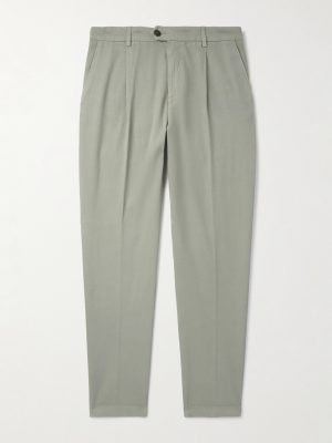 Tapered Pleated Stretch Cotton and Lyocell-Blend Twill Trousers Tapered Pleated Stretch Cotton and Lyocell-Blend Twill Trousers