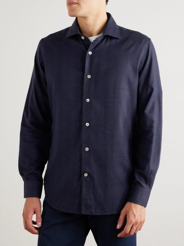 Slim-Fit Herringbone Cotton and Lyocell-Blend Shirt - FR Slim-Fit Herringbone Cotton and Lyocell-Blend Shirt - FR