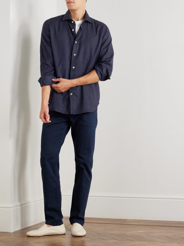 Slim-Fit Herringbone Cotton and Lyocell-Blend Shirt - OU Slim-Fit Herringbone Cotton and Lyocell-Blend Shirt - OU