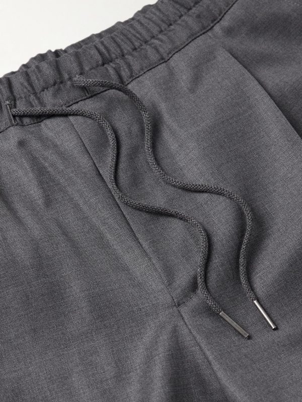 Slim-Fit Pleated Wool Drawstring Trousers - E1 Slim-Fit Pleated Wool Drawstring Trousers - E1