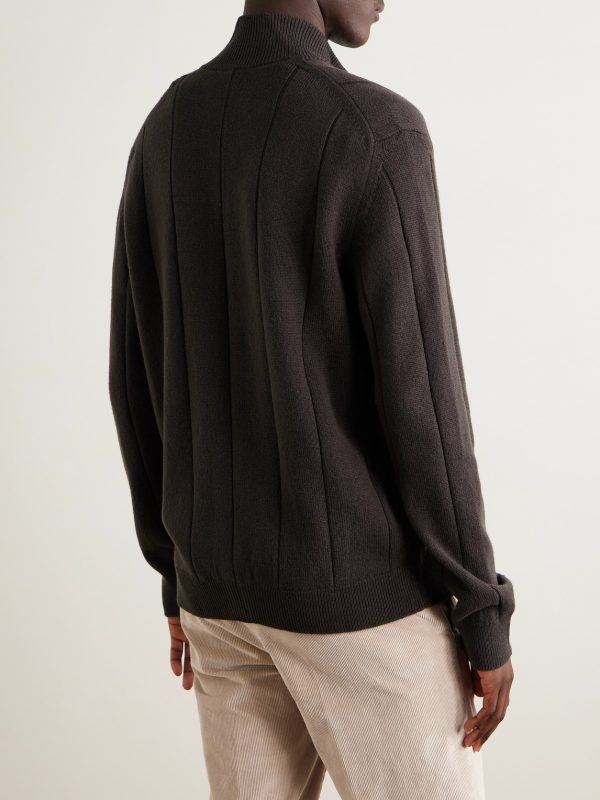 Ribbed Wool Zip-Up Cardigan - BK