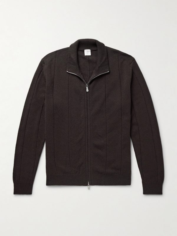 Ribbed Wool Zip-Up Cardigan