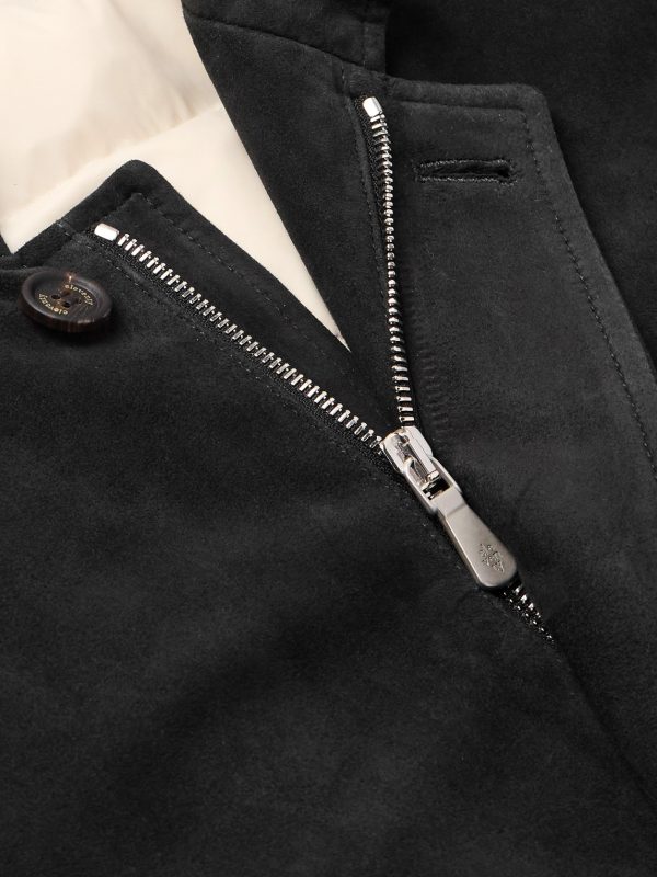Slim-Fit Nehru-Collar Padded Suede Down Jacket - CU Slim-Fit Nehru-Collar Padded Suede Down Jacket - CU