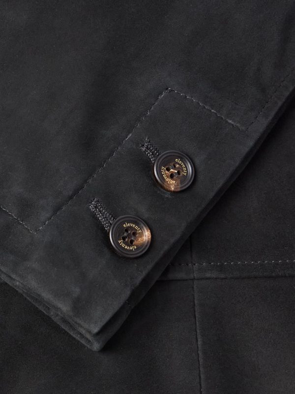 Slim-Fit Nehru-Collar Padded Suede Down Jacket - E1 Slim-Fit Nehru-Collar Padded Suede Down Jacket - E1