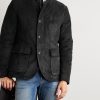 Slim-Fit Nehru-Collar Padded Suede Down Jacket - FR Slim-Fit Nehru-Collar Padded Suede Down Jacket - FR