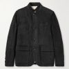 Slim-Fit Nehru-Collar Padded Suede Down Jacket Slim-Fit Nehru-Collar Padded Suede Down Jacket