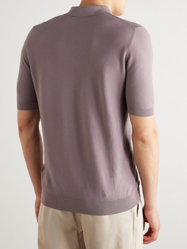 Slim-Fit Ribbed Cotton Polo Shirt - BK