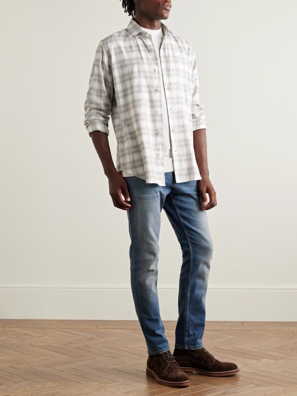 Checked Cotton and Lyocell-Blend Flannel Shirt - OU Checked Cotton and Lyocell-Blend Flannel Shirt - OU