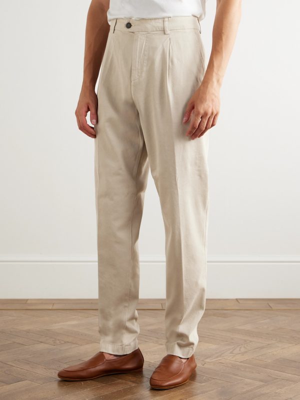 Straight-Leg Pleated Stretch Cotton and Lyocell-Blend Trousers - FR Straight-Leg Pleated Stretch Cotton and Lyocell-Blend Trousers - FR