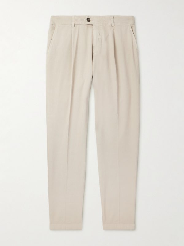 Straight-Leg Pleated Stretch Cotton and Lyocell-Blend Trousers Straight-Leg Pleated Stretch Cotton and Lyocell-Blend Trousers