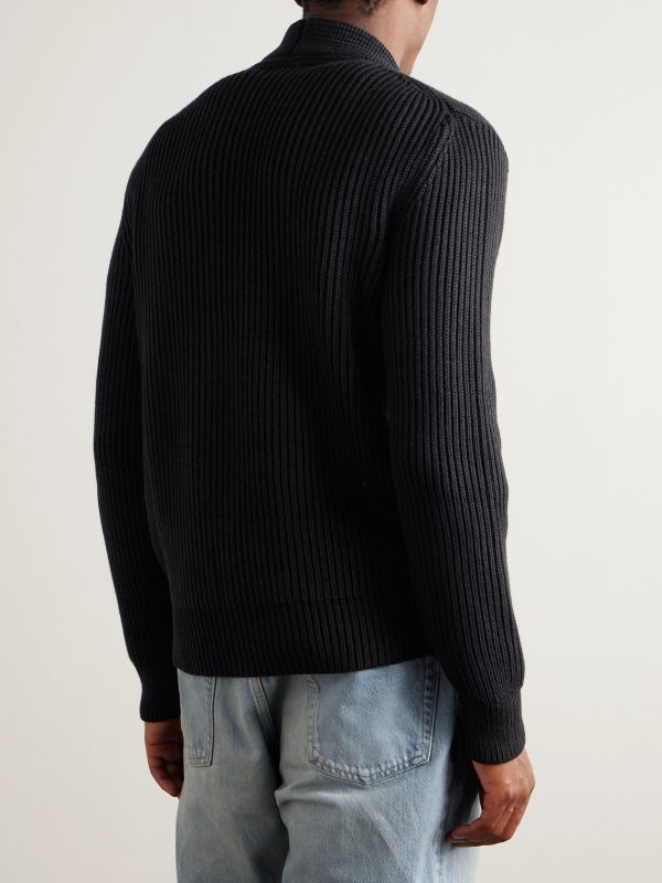 Shawl-Collar Double-Breasted Ribbed Wool and Silk-Blend Cardigan - BK Shawl-Collar Double-Breasted Ribbed Wool and Silk-Blend Cardigan - BK