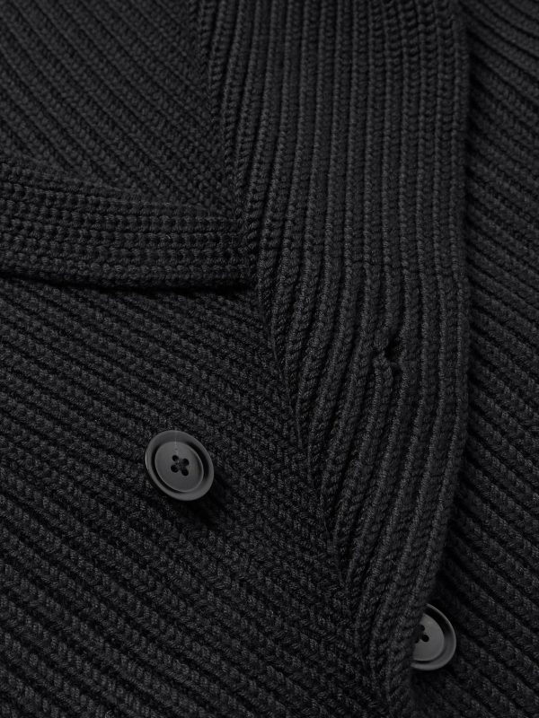 Shawl-Collar Double-Breasted Ribbed Wool and Silk-Blend Cardigan - CU Shawl-Collar Double-Breasted Ribbed Wool and Silk-Blend Cardigan - CU
