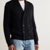 Shawl-Collar Double-Breasted Ribbed Wool and Silk-Blend Cardigan - FR Shawl-Collar Double-Breasted Ribbed Wool and Silk-Blend Cardigan - FR