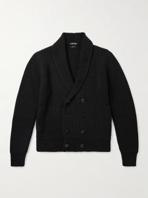 Shawl-Collar Double-Breasted Ribbed Wool and Silk-Blend Cardigan Shawl-Collar Double-Breasted Ribbed Wool and Silk-Blend Cardigan
