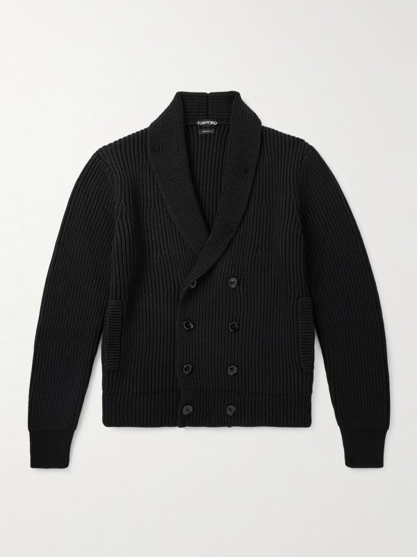 Shawl-Collar Double-Breasted Ribbed Wool and Silk-Blend Cardigan Shawl-Collar Double-Breasted Ribbed Wool and Silk-Blend Cardigan