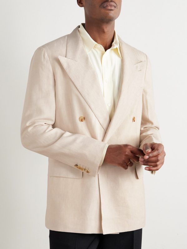 Richard Double-Breasted Linen and Wool-Blend Suit Jacket - FR