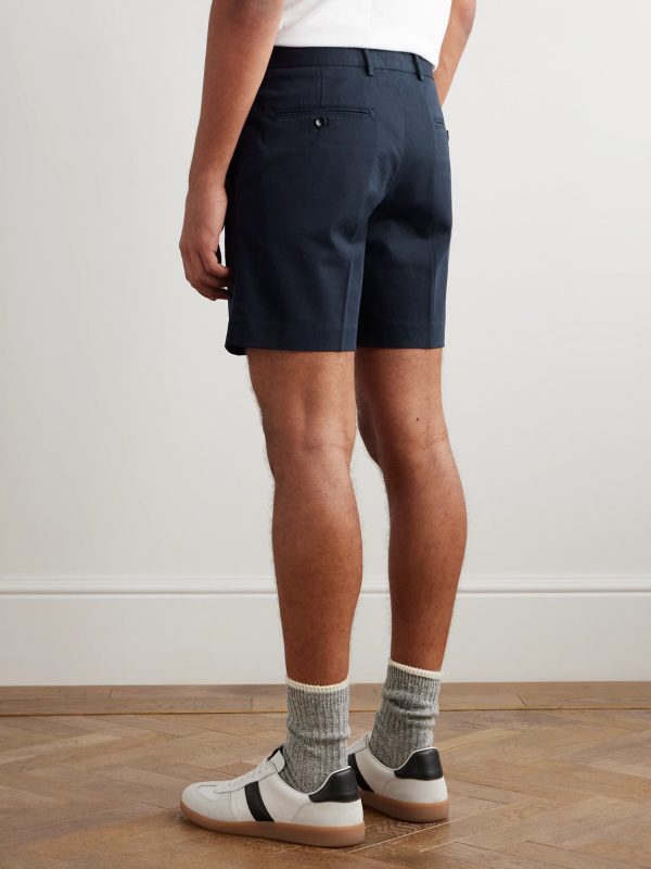 Straight-Leg Pleated Stretch-Cotton Twill Shorts - BK Straight-Leg Pleated Stretch-Cotton Twill Shorts - BK