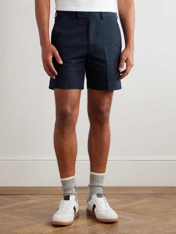 Straight-Leg Pleated Stretch-Cotton Twill Shorts - FR Straight-Leg Pleated Stretch-Cotton Twill Shorts - FR