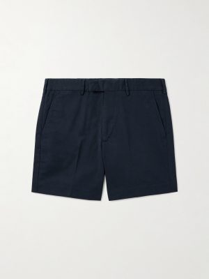 Straight-Leg Pleated Stretch-Cotton Twill Shorts
