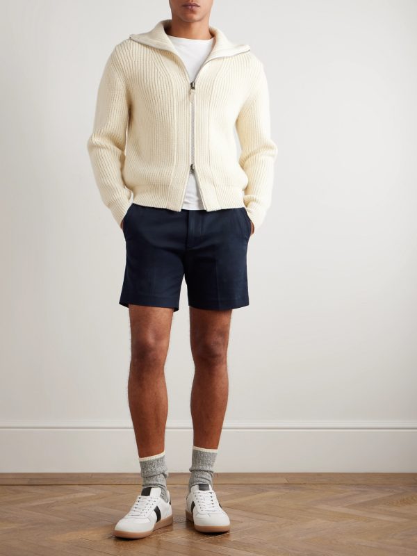 Straight-Leg Pleated Stretch-Cotton Twill Shorts - OU Straight-Leg Pleated Stretch-Cotton Twill Shorts - OU