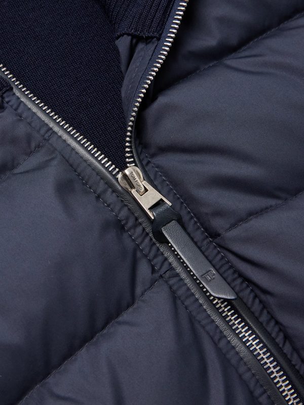 Leather-Trimmed Quilted Shell and Wool Down Jacket - CU Leather-Trimmed Quilted Shell and Wool Down Jacket - CU