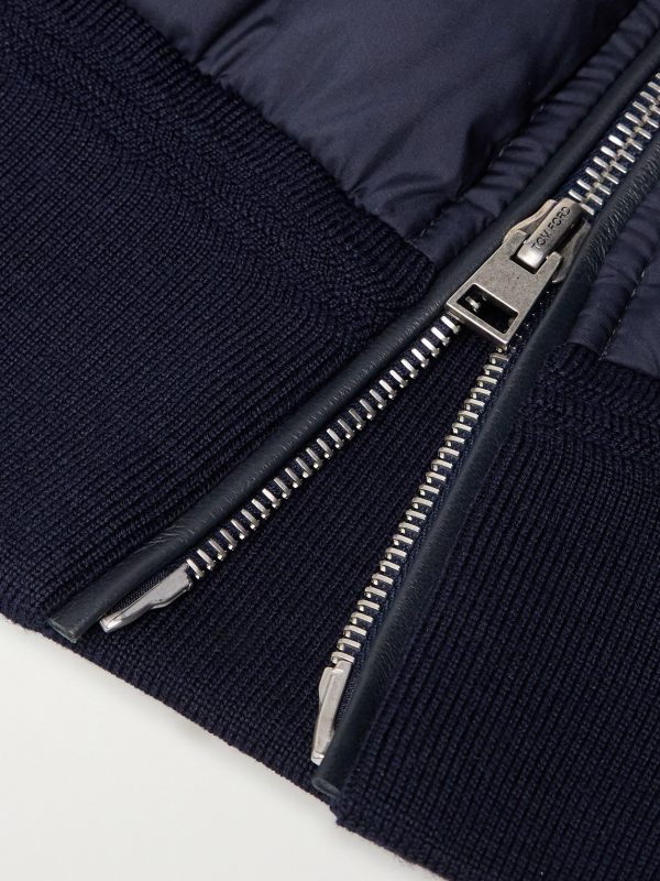 Leather-Trimmed Quilted Shell and Wool Down Jacket - E1 Leather-Trimmed Quilted Shell and Wool Down Jacket - E1