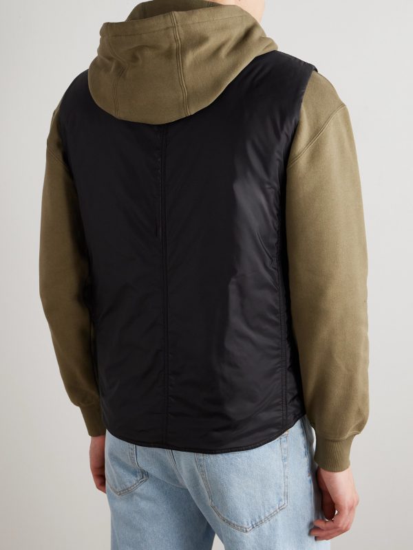 Padded Leather-Trimmed Shell Gilet - BK Padded Leather-Trimmed Shell Gilet - BK