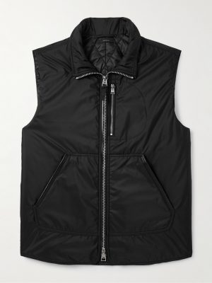 Padded Leather-Trimmed Shell Gilet