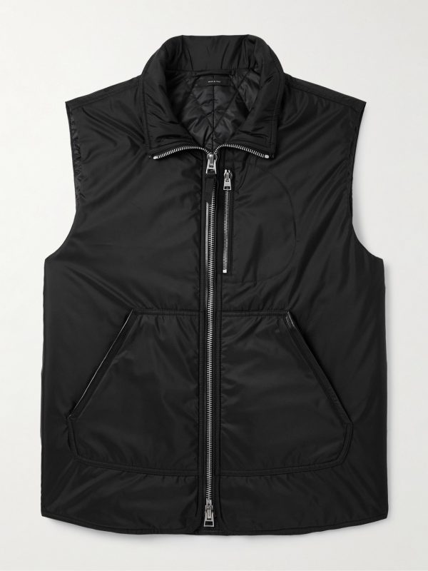 Padded Leather-Trimmed Shell Gilet Padded Leather-Trimmed Shell Gilet