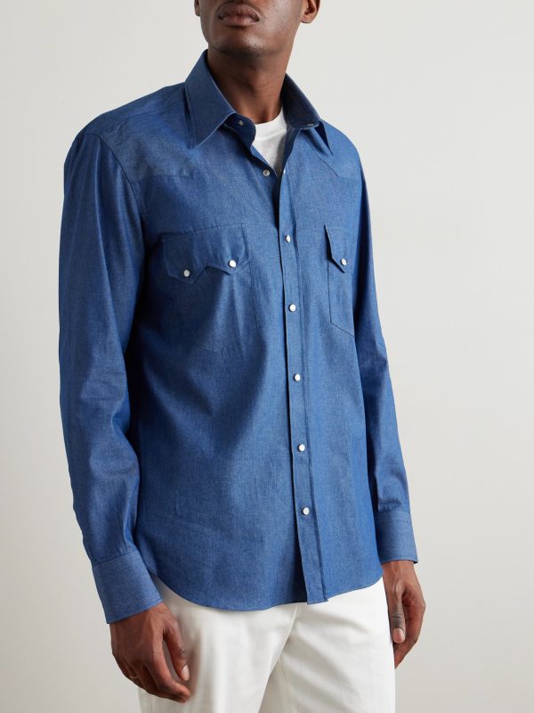 Neapolitan Slim-Fit Cotton-Chambray Shirt - FR